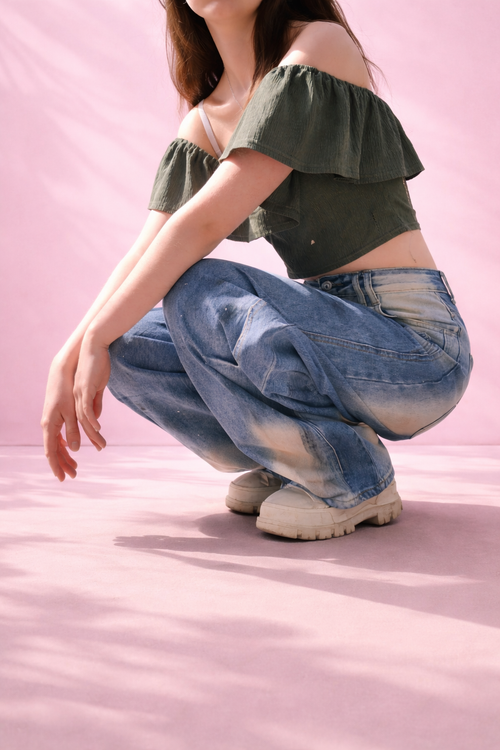 Jean large délavé