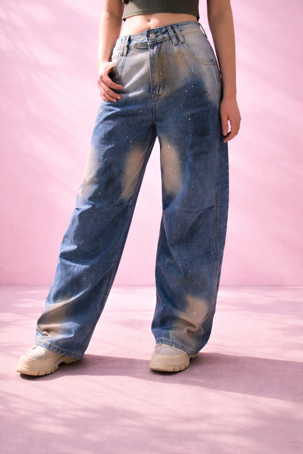 Jean large délavé